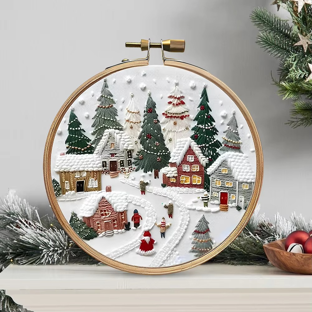 Christmas Embroidery Starter Kit, DIY Cross Stitch Set with Holiday Patterns