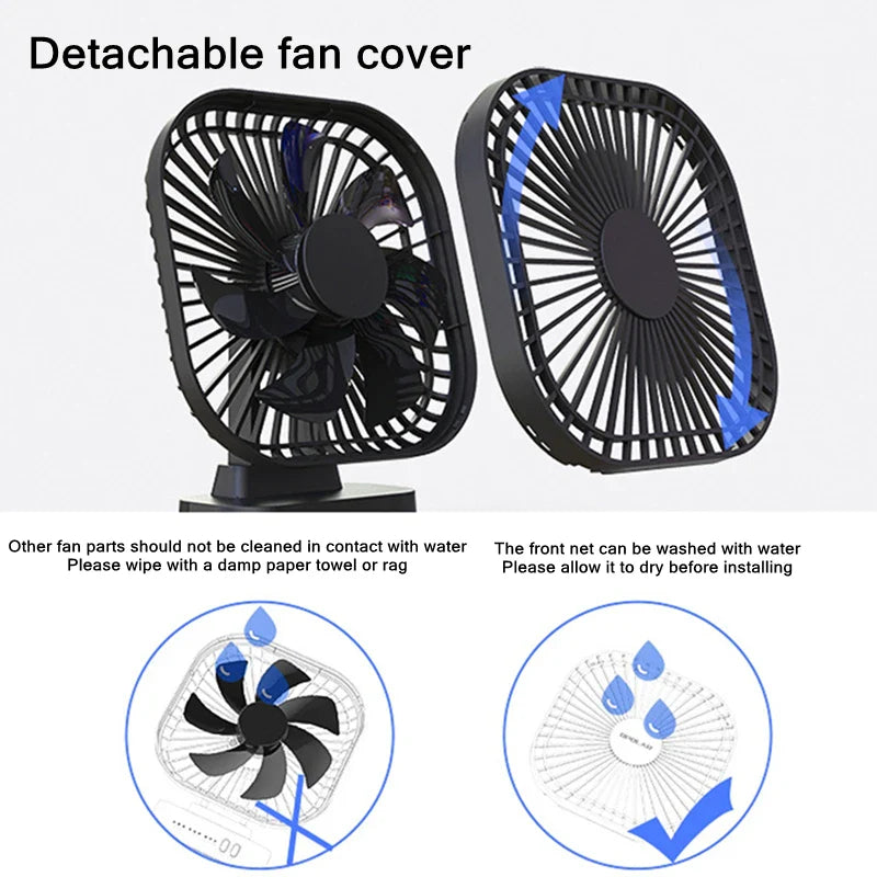 Mini USB Fan Breezio Flex | Rechargeable with 5000 mAh Battery | 3 Levels & Timer | Foldable & Quiet for Office, Camping & Home