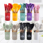 Culinora Silicone Kitchen Utensils Set | Heat Resistant up to 230 °C | 12-piece with Wooden Handles | Whisk, Spatula, Tongs & more