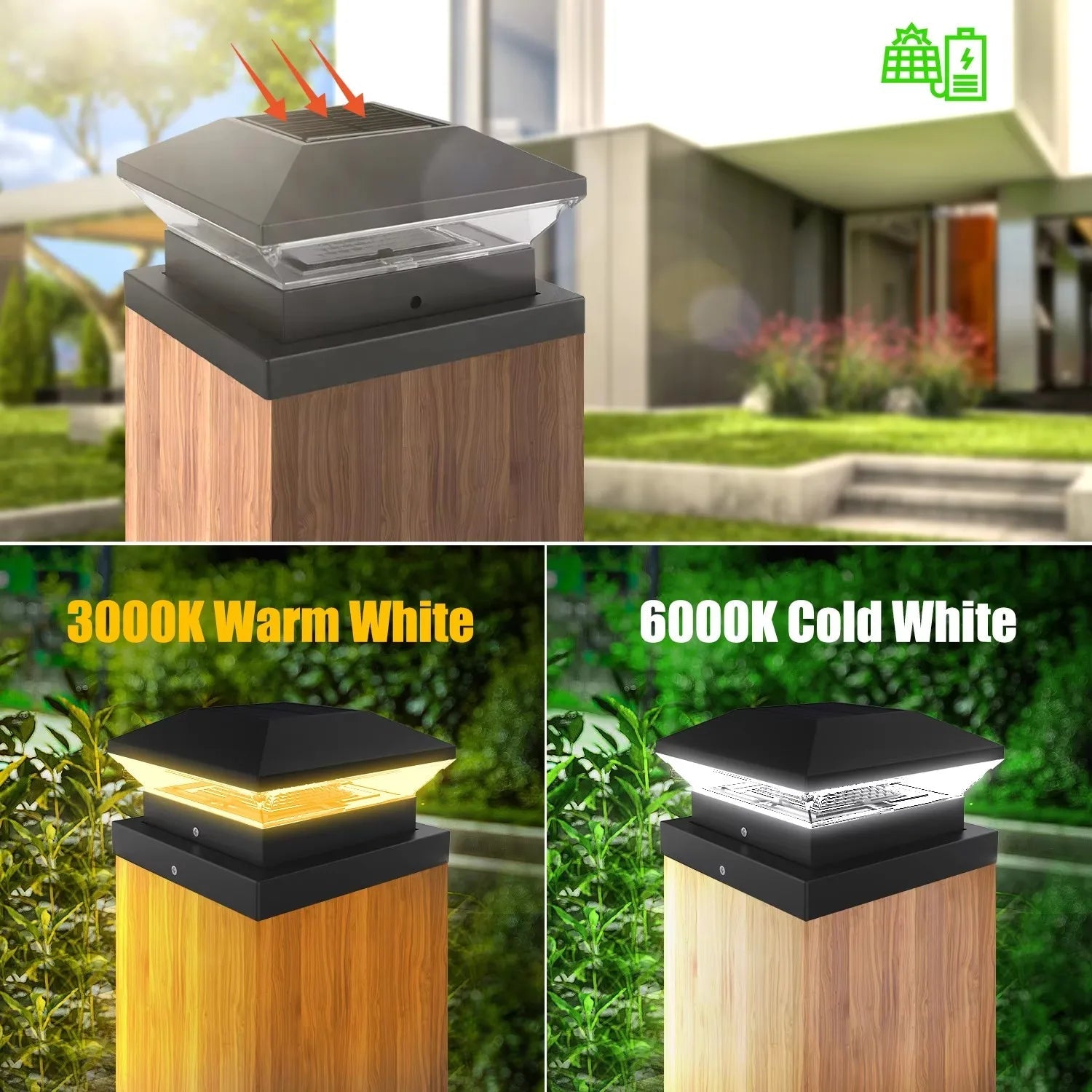 Solar-Post Light LumiColumna | Adjustable Warm & Cool White | IP65 Waterproof | For Fence, Garden & Gate Pillar