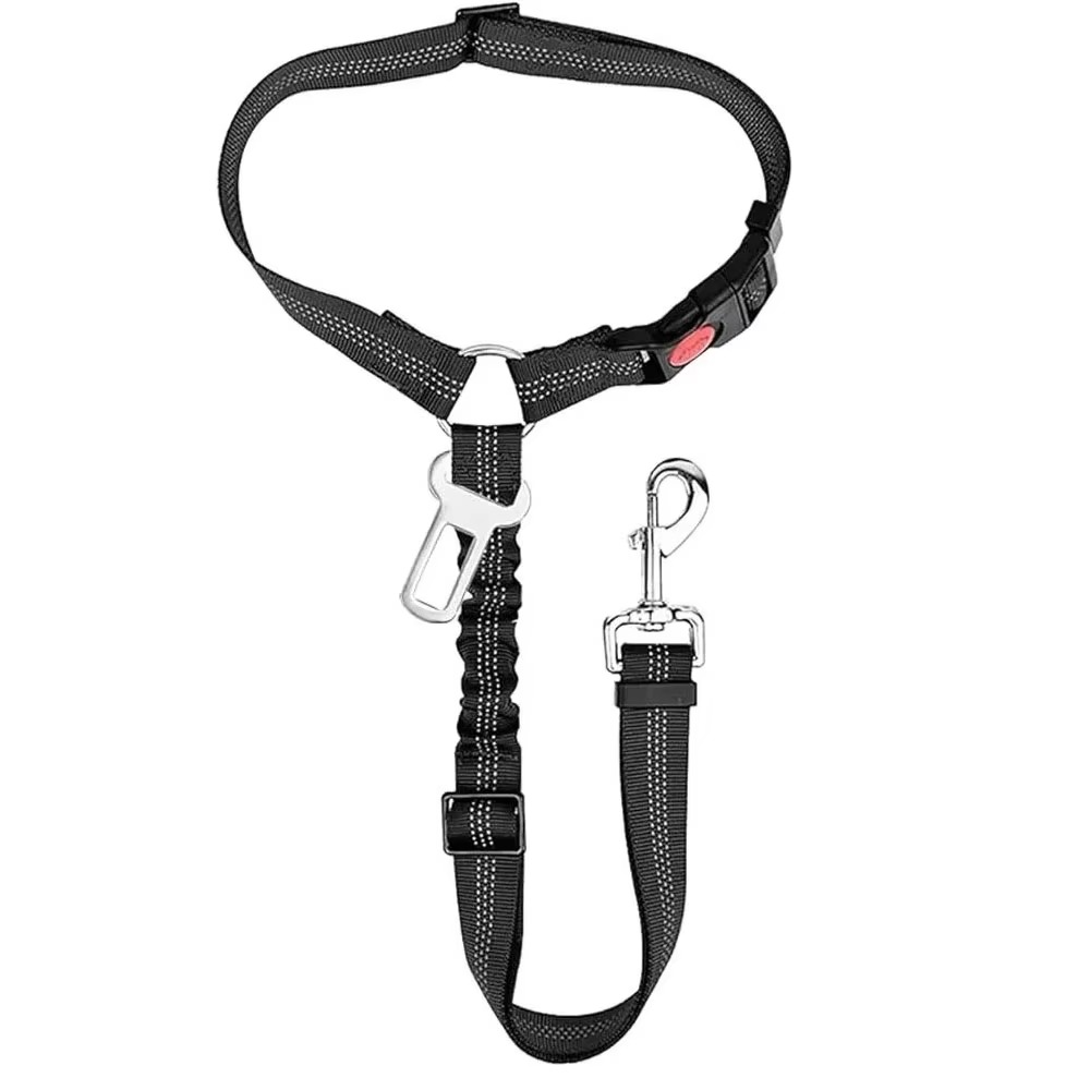 Adjustable Reflective 2-in-1 Dog Car Seatbelt Tether with Headrest Restraint