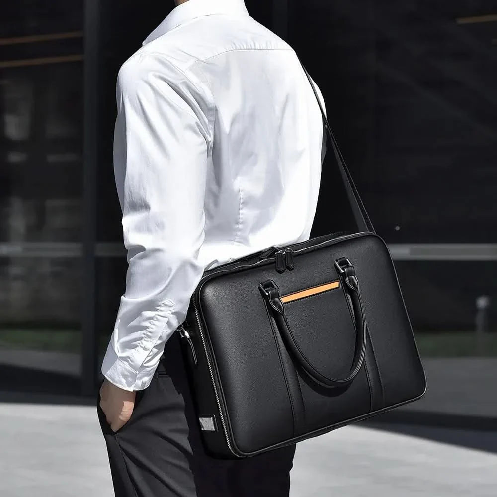 Manhattan Leather Business Laptop Briefcase Crossbody Handbag