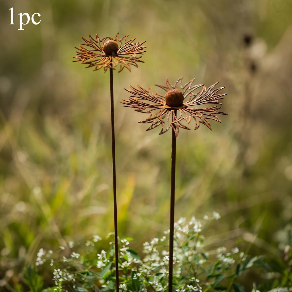 FLORUSTA Garden Stake Bluebonnet | Rust Look Metal | Rustic Garden Decor