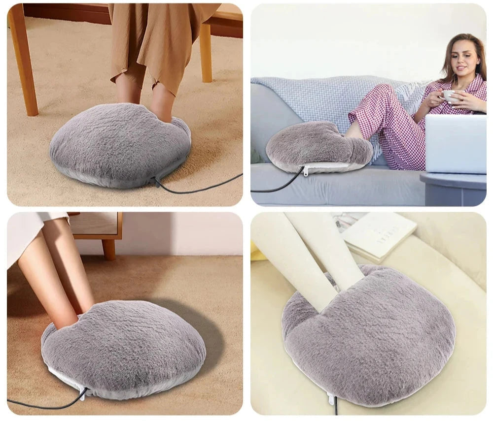 Fluffy heated foot warmers | Cozy heated foot cushion