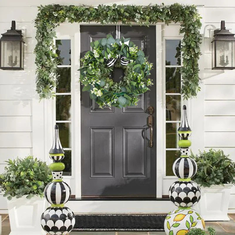 EverLeaf | Eucalyptus Wreath with Artificial Flowers | Handcrafted Decoration for Christmas, Wedding & Home