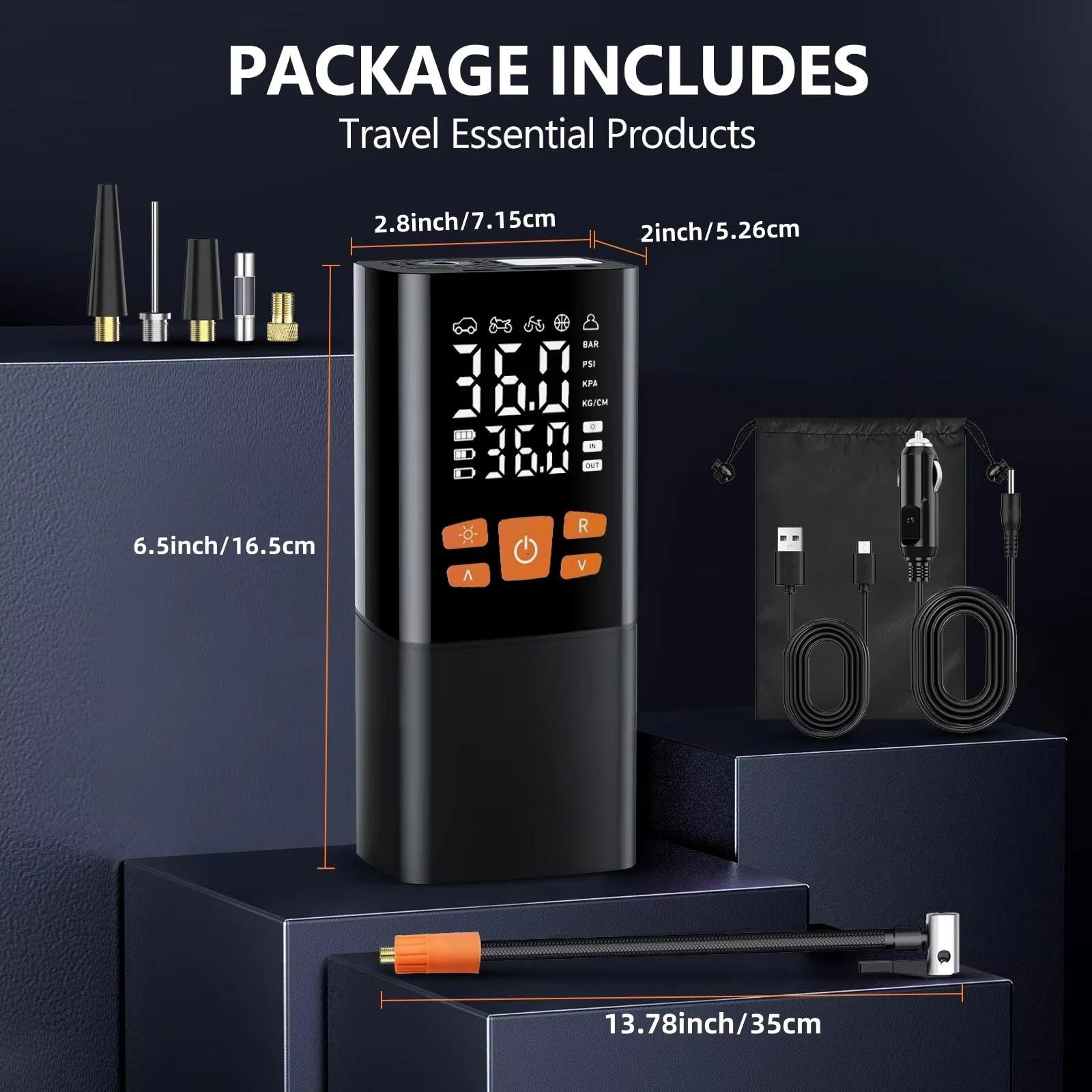 Portable Tire Inflator Air Compressor, 180 PSI Rechargeable Pump with 25000mAh Battery