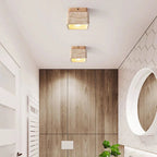 Square Travertine & Wood LED Ceiling Lamp