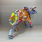 Graffiti-Painting Resin Bull Figures Home Living Room Bedroom Office Desktop Feng Shui Ornaments Collection Statues