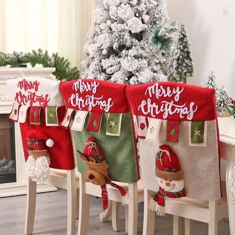 Christmas chair cover MerrySeat | Santa, Snowman & Reindeer Design | Fabric chair cover | Reusable decoration for Christmas