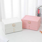 Lockable Leather Jewelry Box with Multi-Layer Storage