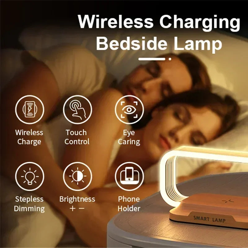 LumiCharge Touch | LED Table Lamp with Wireless Charger | Dimmable & Touch Control | Qi Fast Charging Function | Wood Look