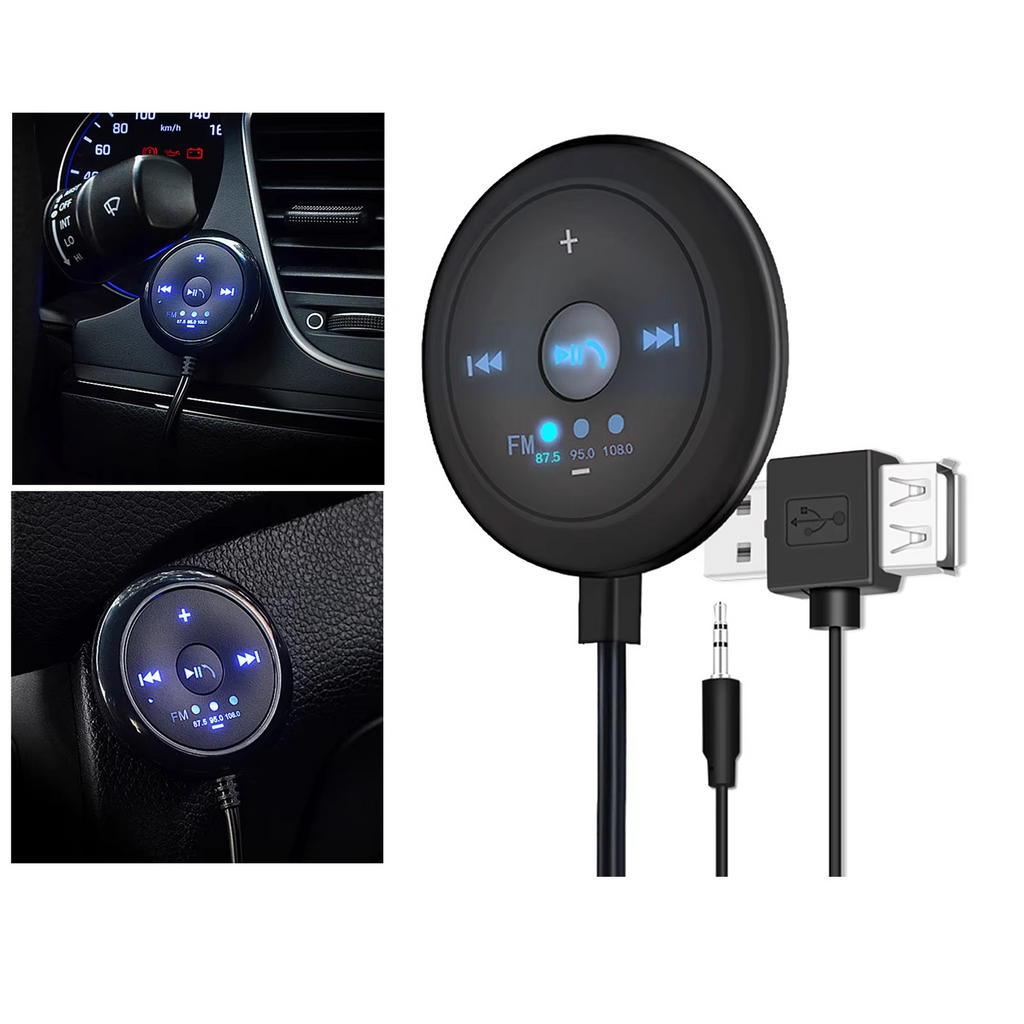 2-in-1 Bluetooth 5.0 Car Player with FM Transmitter, AUX Input, 500mAh Battery, 5V Input, Compatible with Phones and Tablets
