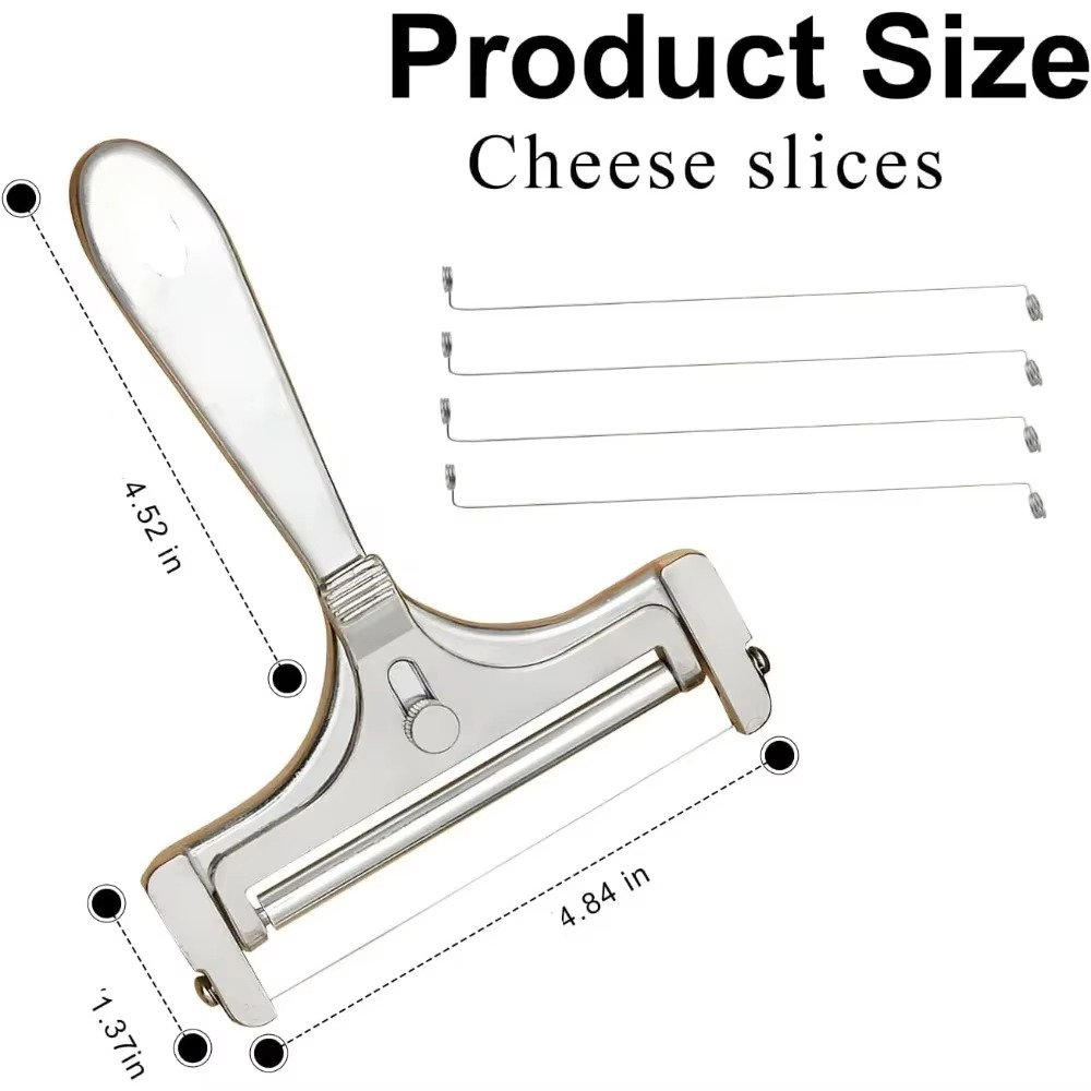 Premium Stainless Steel Cheese Slicer with Adjustable Thickness & Extra Wires