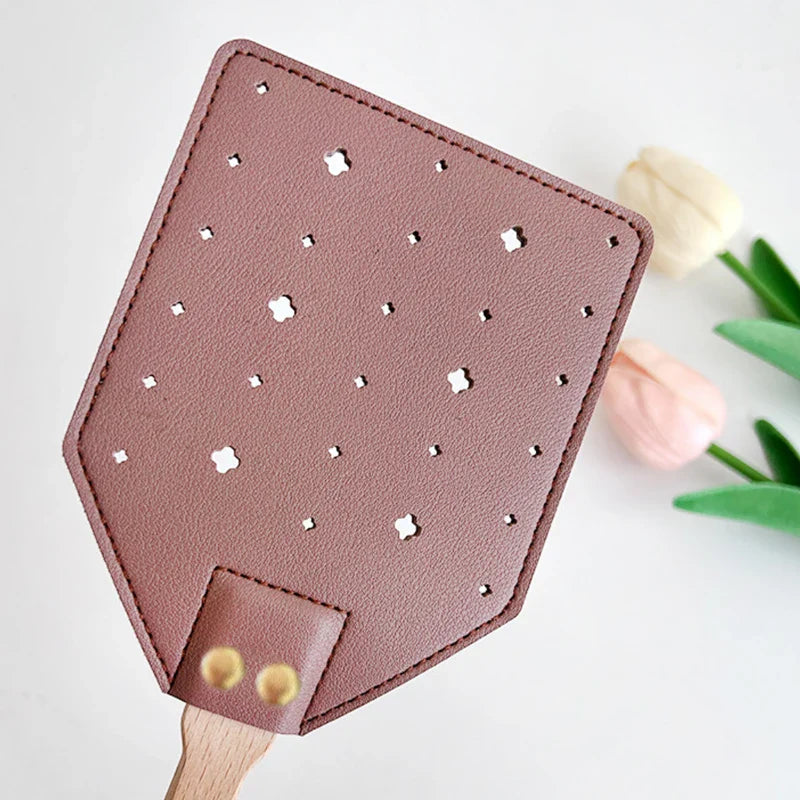 Insektra Leather Fly Swatter with Wood Handle | 13×10 cm Striking Surface | Stainless Steel Rivets | Hanging Device