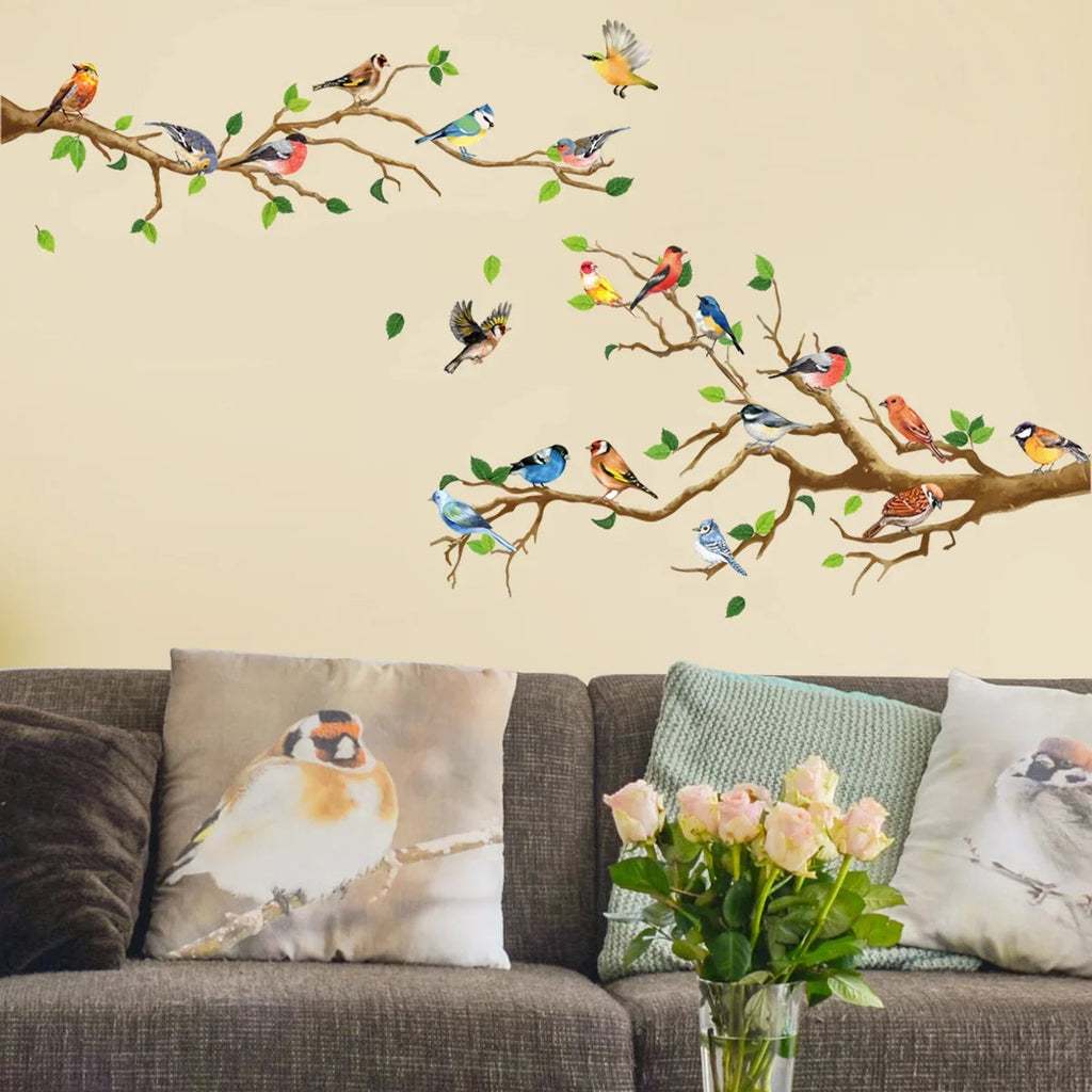 Yunavi Wall Sticker Set Bird & Leaves in Vintage Style | 3D Effect | 4-piece | PVC | 25x35 cm per sheet