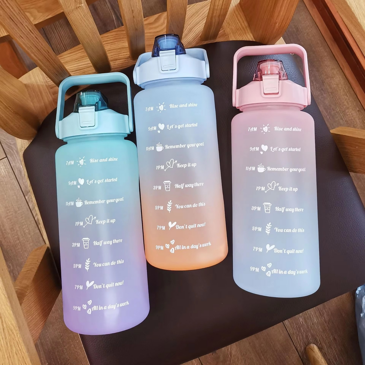 Outdoor 68oz Large Capacity Leakproof Water Bottle with Straw and Time Marker