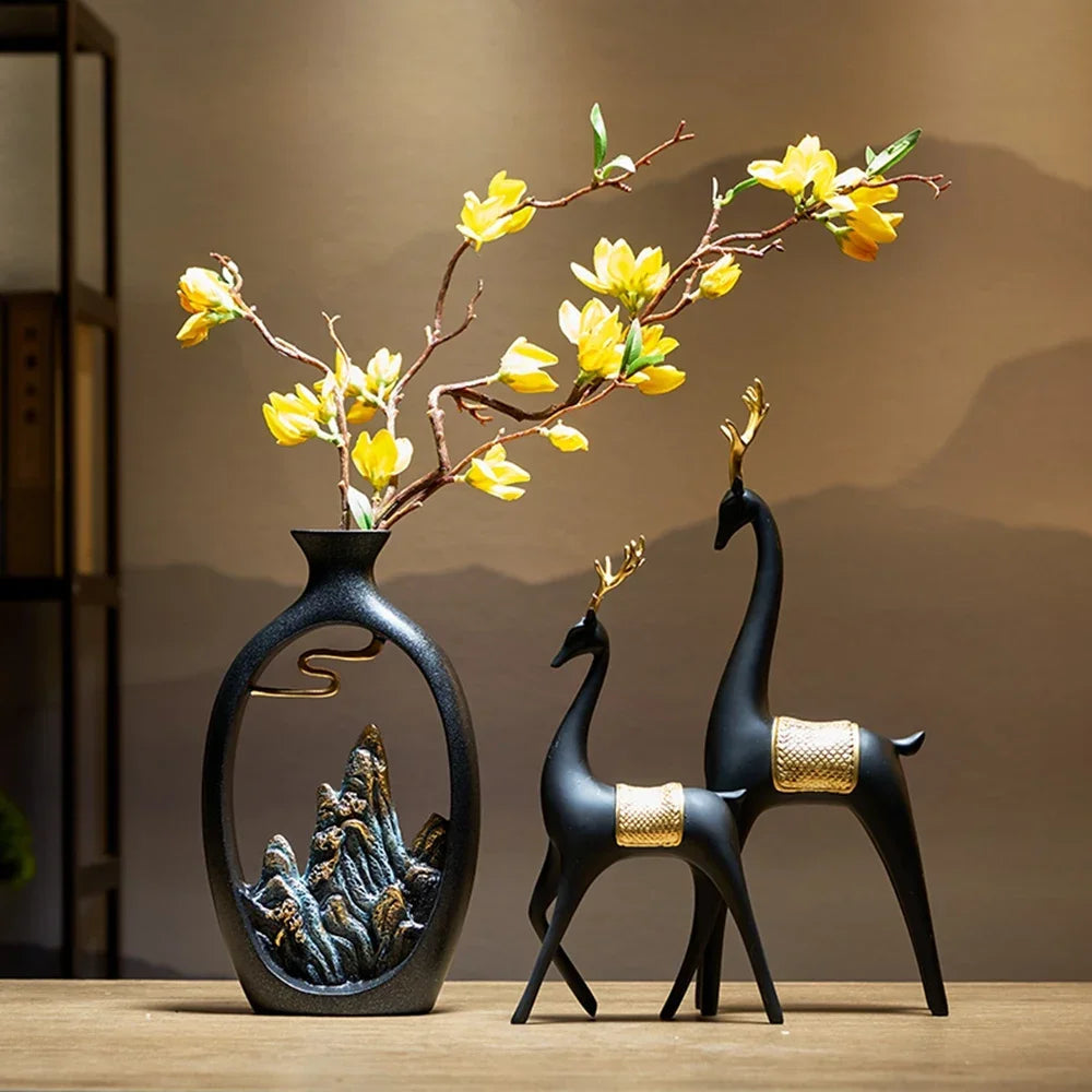 Detailed mountain patterns in an elegant vase