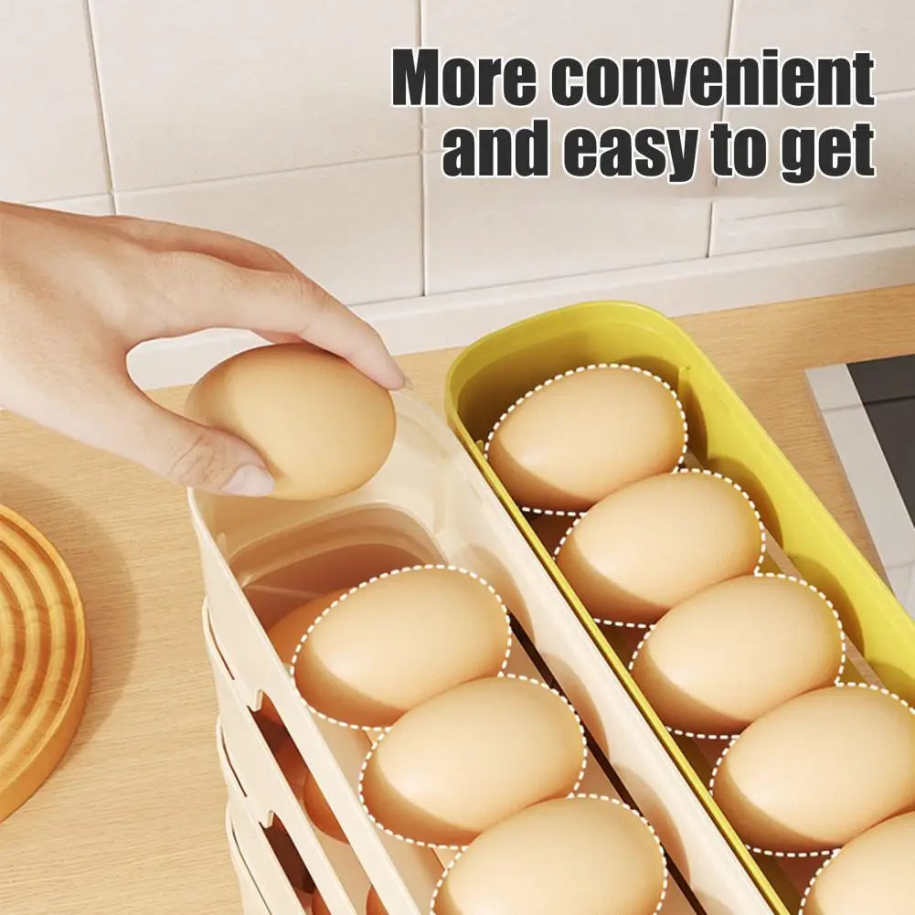 Egg Box RolloMaxx | 4-Tier Egg Organizer | Space-Saving & Self-Rolling | Transparent Design