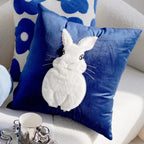 Blue & White Bunny & Flower Cushion Cover