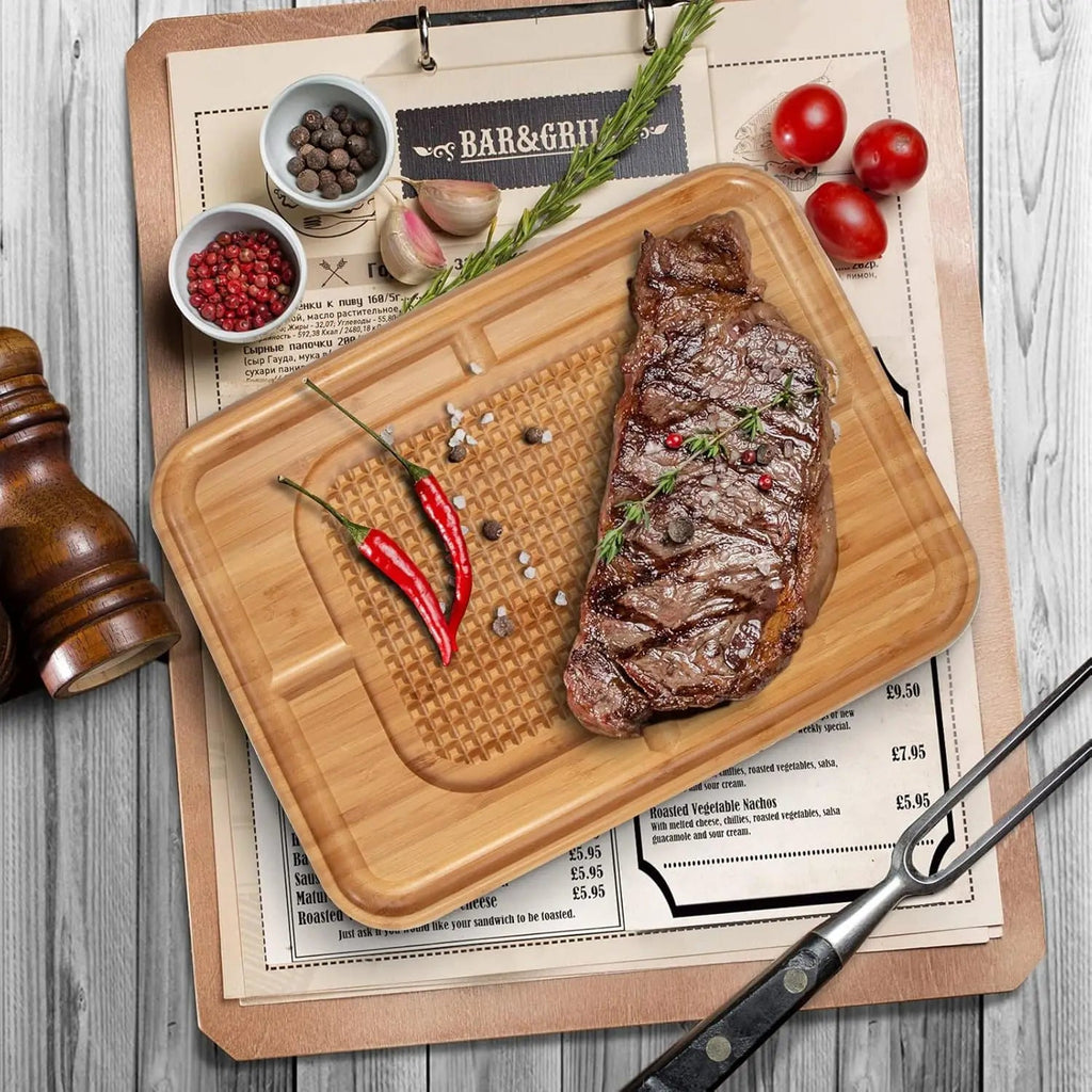 Bamboo cutting board with groove and anti-slip feature