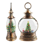 Lunavera Christmas Snow Globe Lantern | Music Box with LED Light & Glitter | Vintage Gold Design | USB & Battery Operated | 21–26 cm