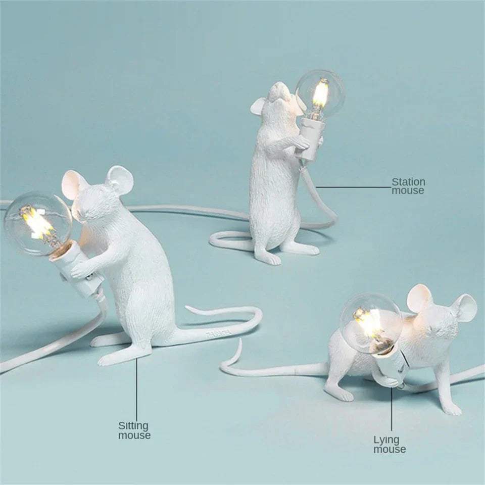 Modern LED Animal Table Lamps: Resin Rat, Cat, and Squirrel Night Lights