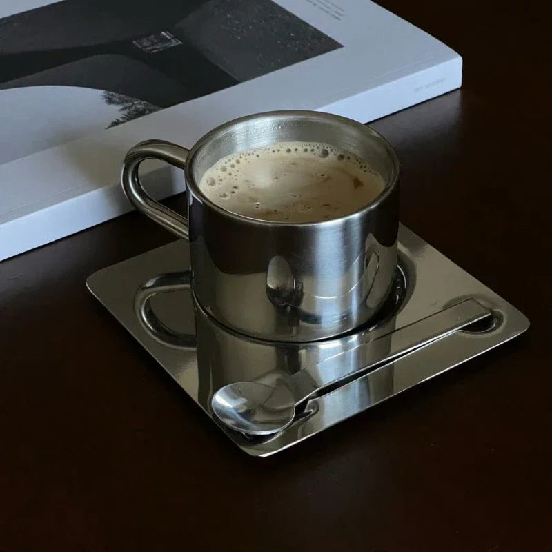 Stainless Steel Coffee Cup and Tray