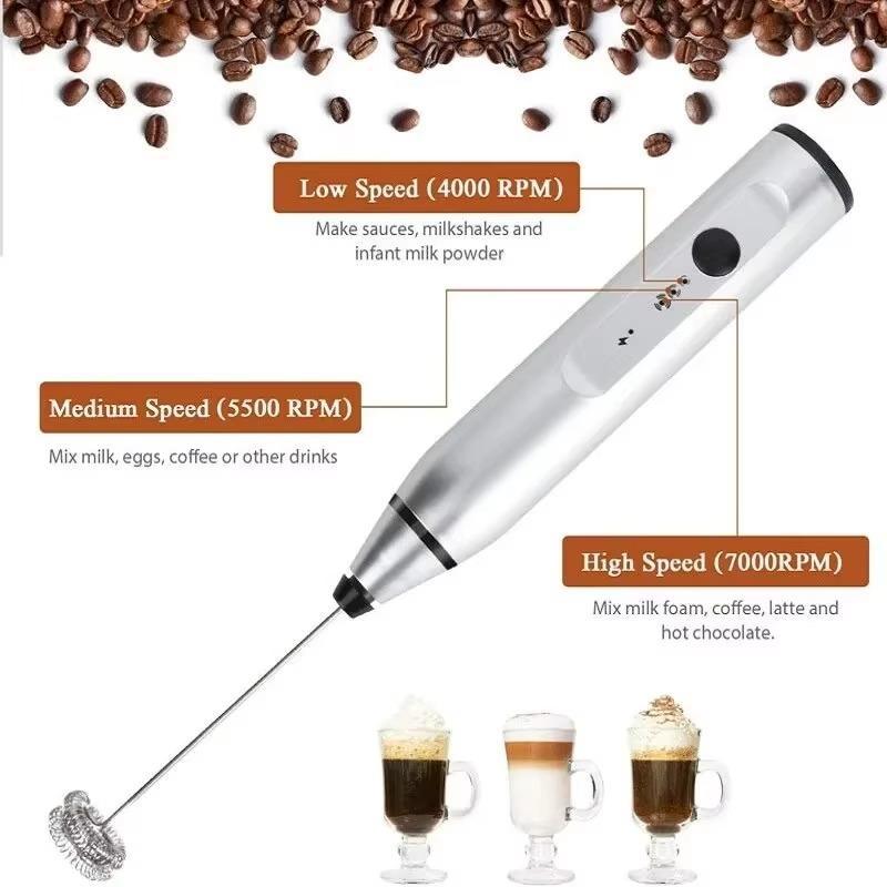 Portable USB Electric Milk Frother Handheld Coffee Whisk and Mini Food Blender