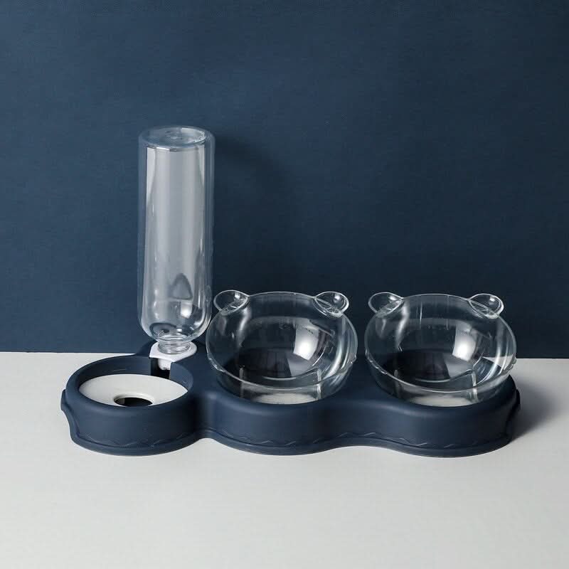 3-in-1 feeding station with drinking dispenser & raised bowl