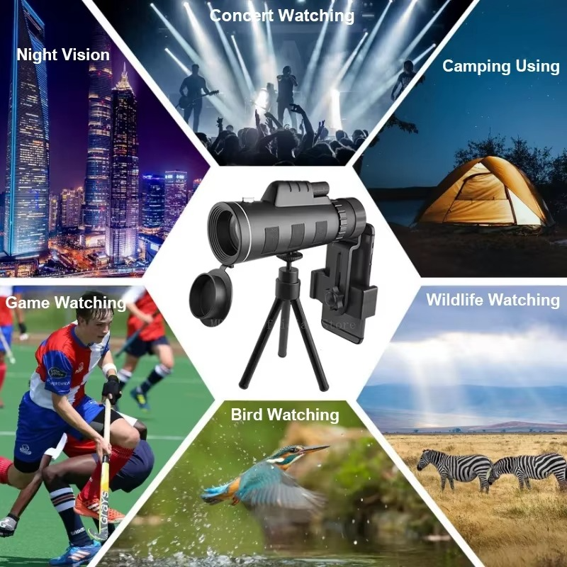 40x60 HD Monocular Telescope with Smartphone Holder and Tripod for Outdoor and Camping