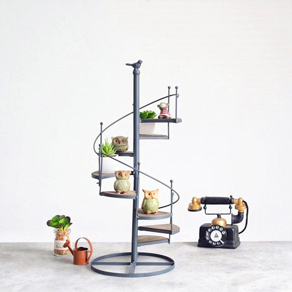 Elegant spiral-shaped plant stand for balcony and garden arrangements