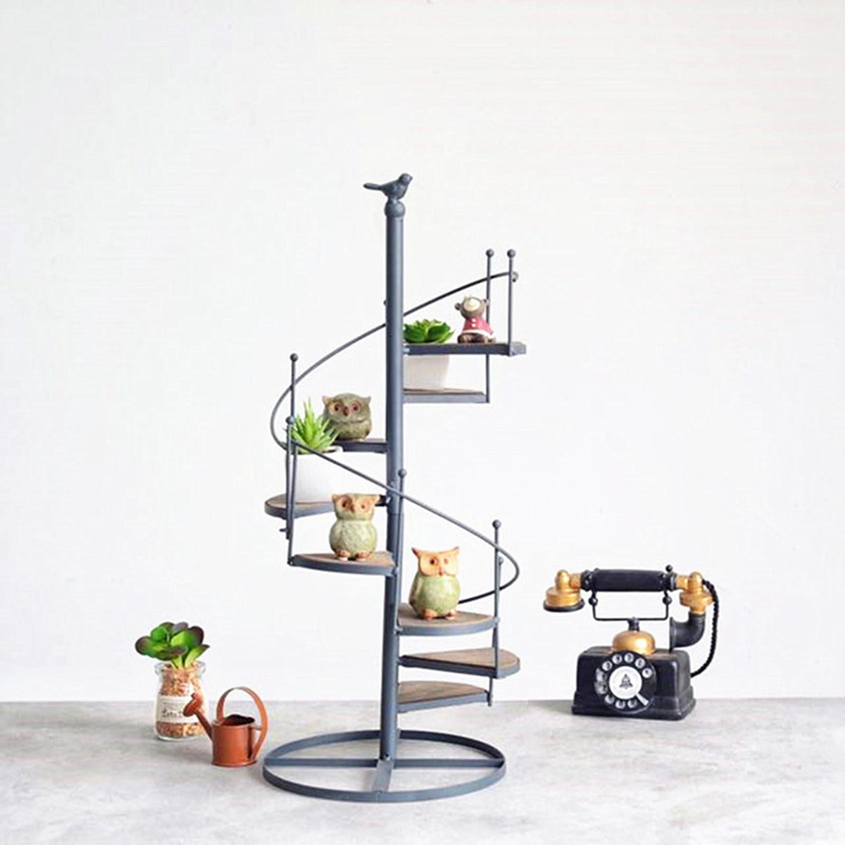 Elegant spiral-shaped plant stand for balcony and garden arrangements