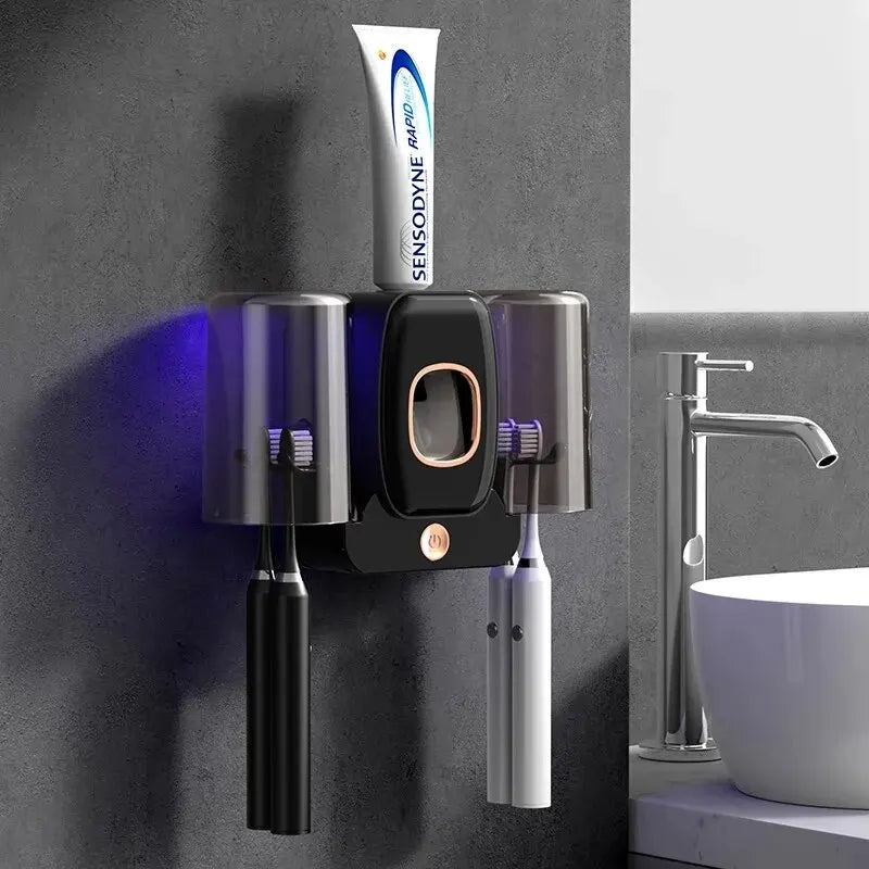 UV Toothbrush Holder PureBrush UV | Sterilization with UV Light | Automatic Toothpaste Dispenser | Wall Mounting Without Drilling