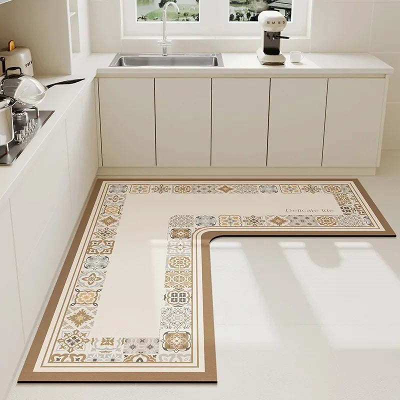 L-Shaped Diatomaceous Earth Floor Mat with Non-Slip Base