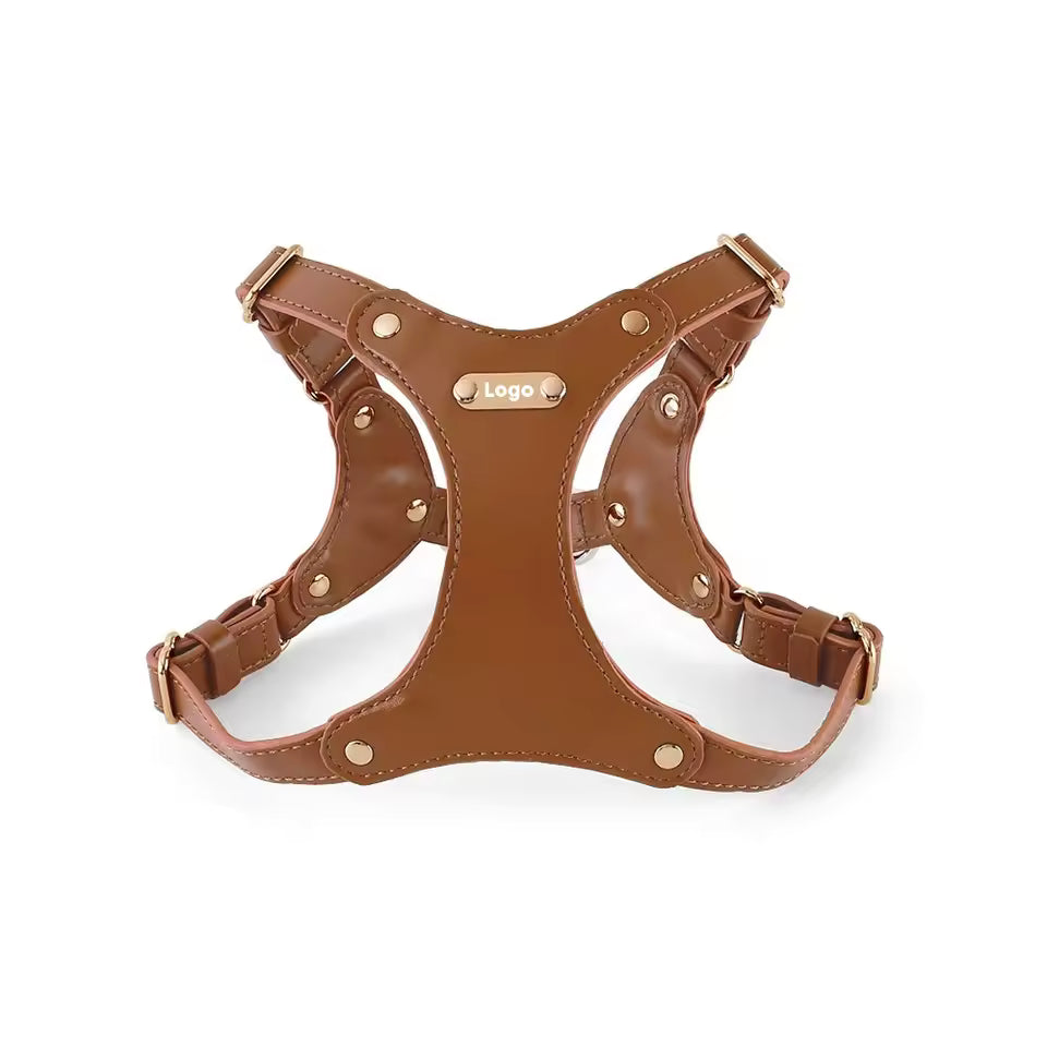Adjustable Leather Dog Harness with Custom Engraving