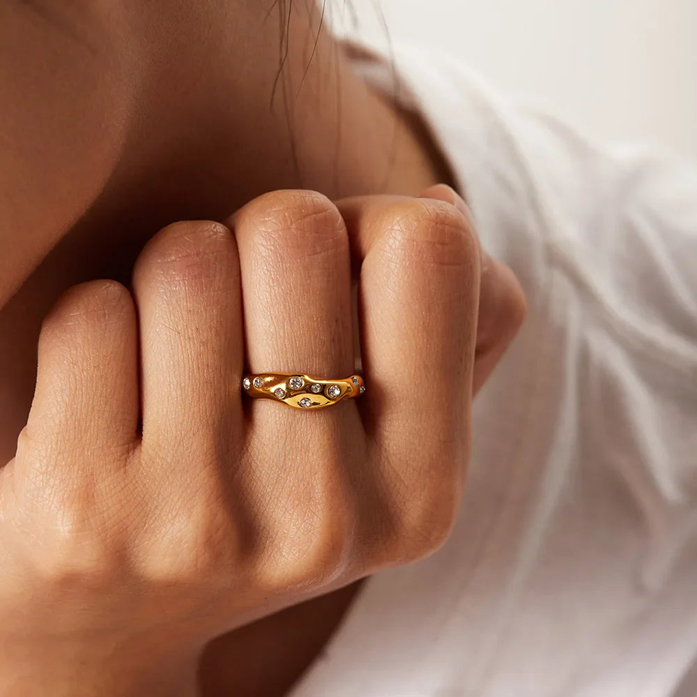 Gold Diamond Embedded Ring