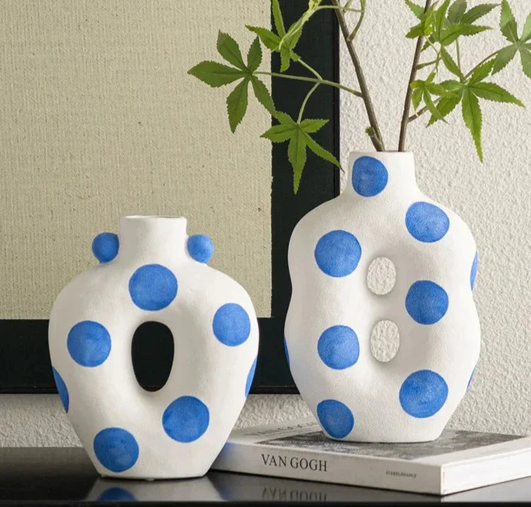 Blue Polka Dot Wonky Vase