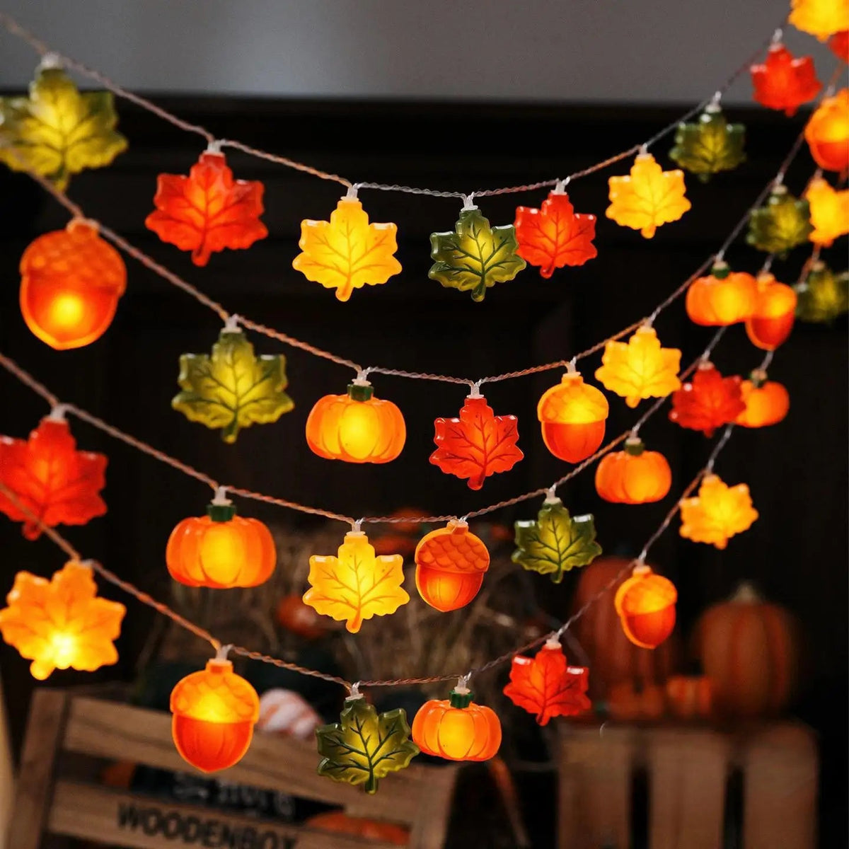 GlowHarvest Halloween String Lights | LED Pumpkin & Maple Leaves | 1.5m / 3m | Warm White