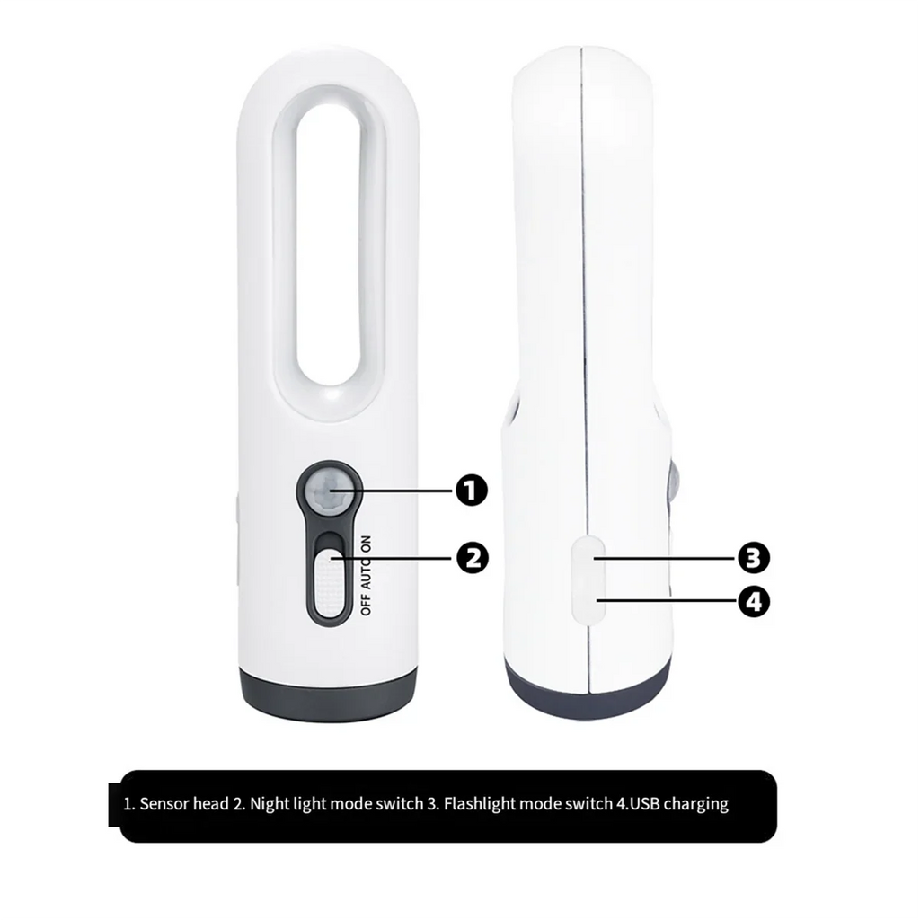 LED night light with motion sensor | 2-in-1 night light & flashlight | Rechargeable & emergency light | Twilight sensor
