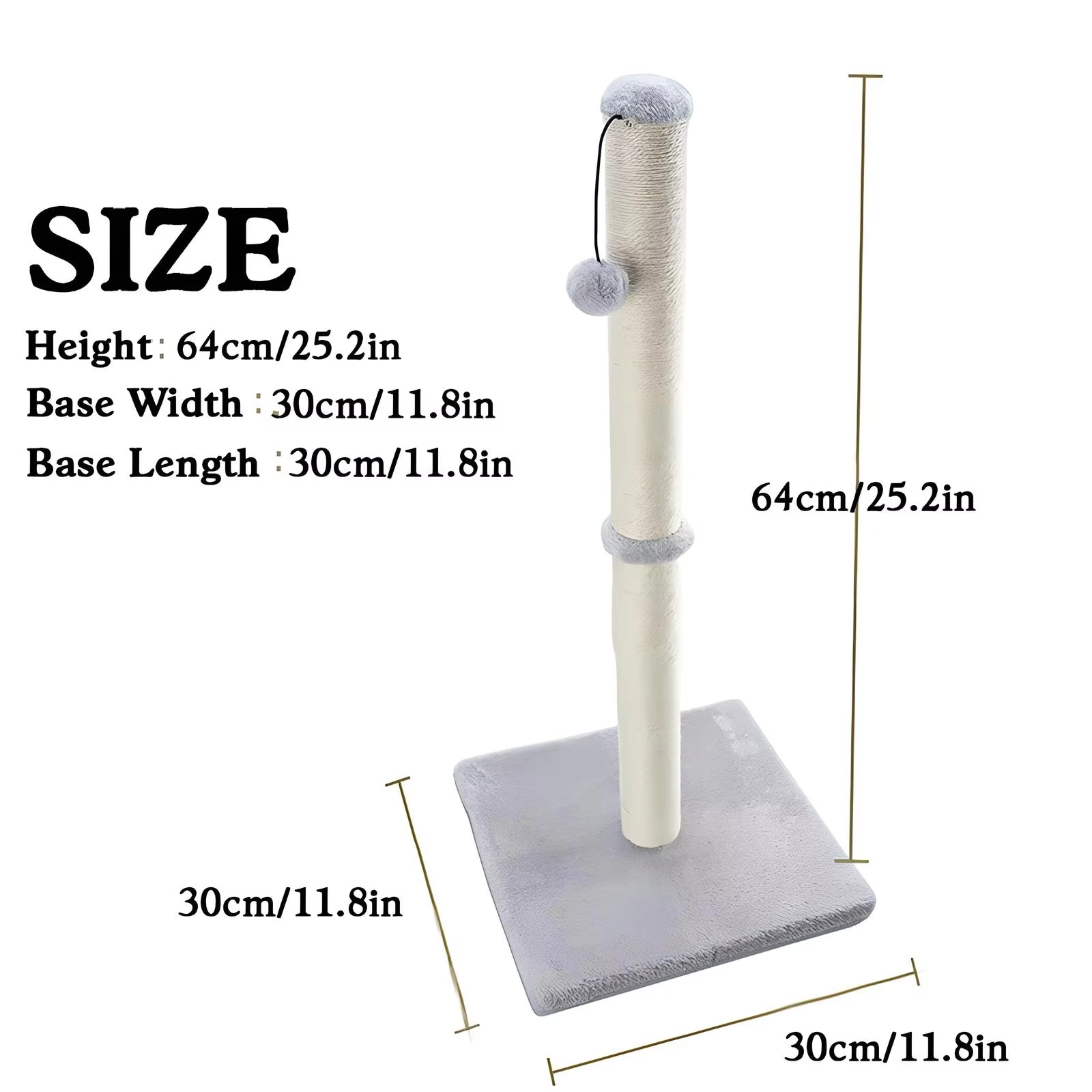 Tall Sisal Cat Scratching Post with Dangling Ball for Indoor Cats and Kittens