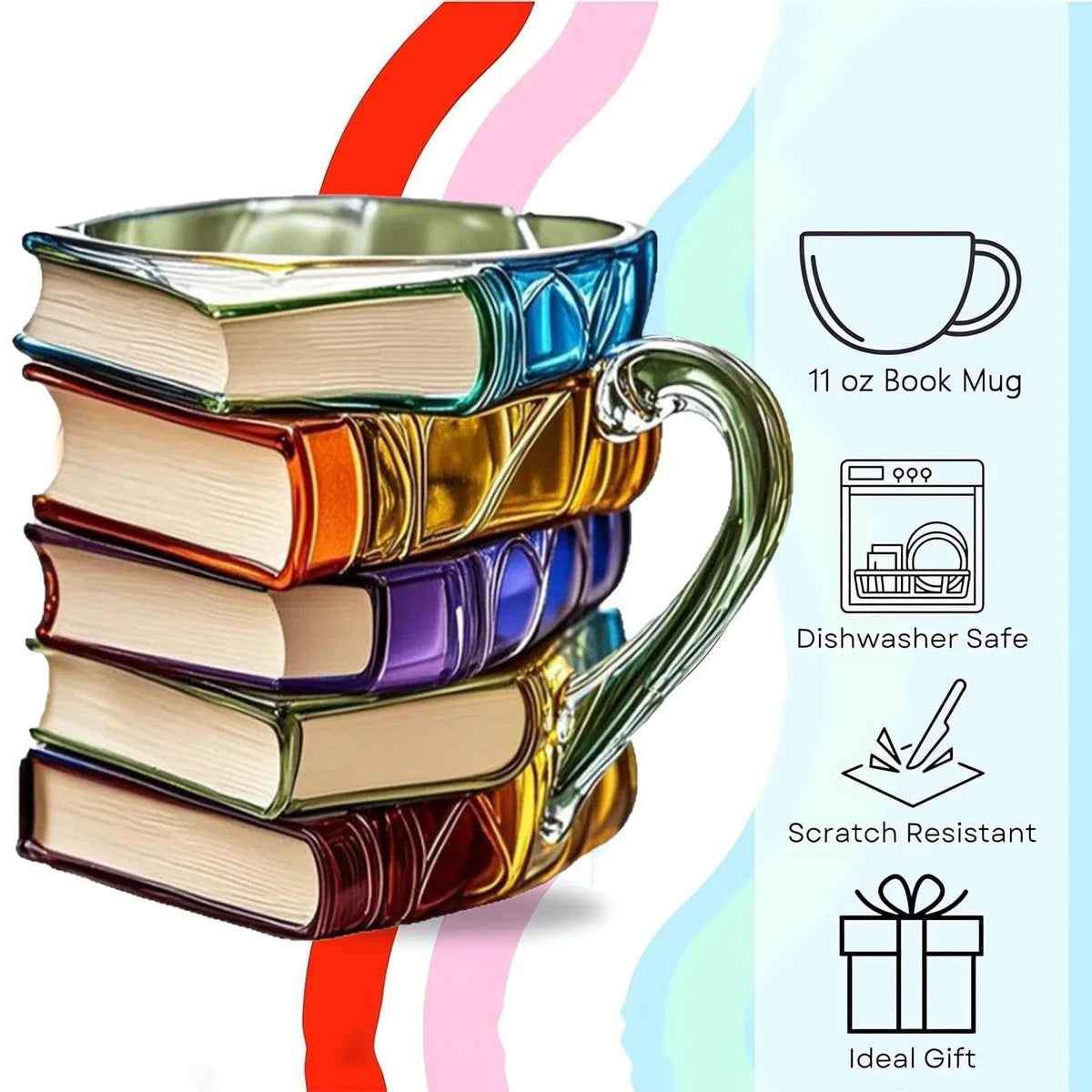 Stacked Books Shape Coffee Mug