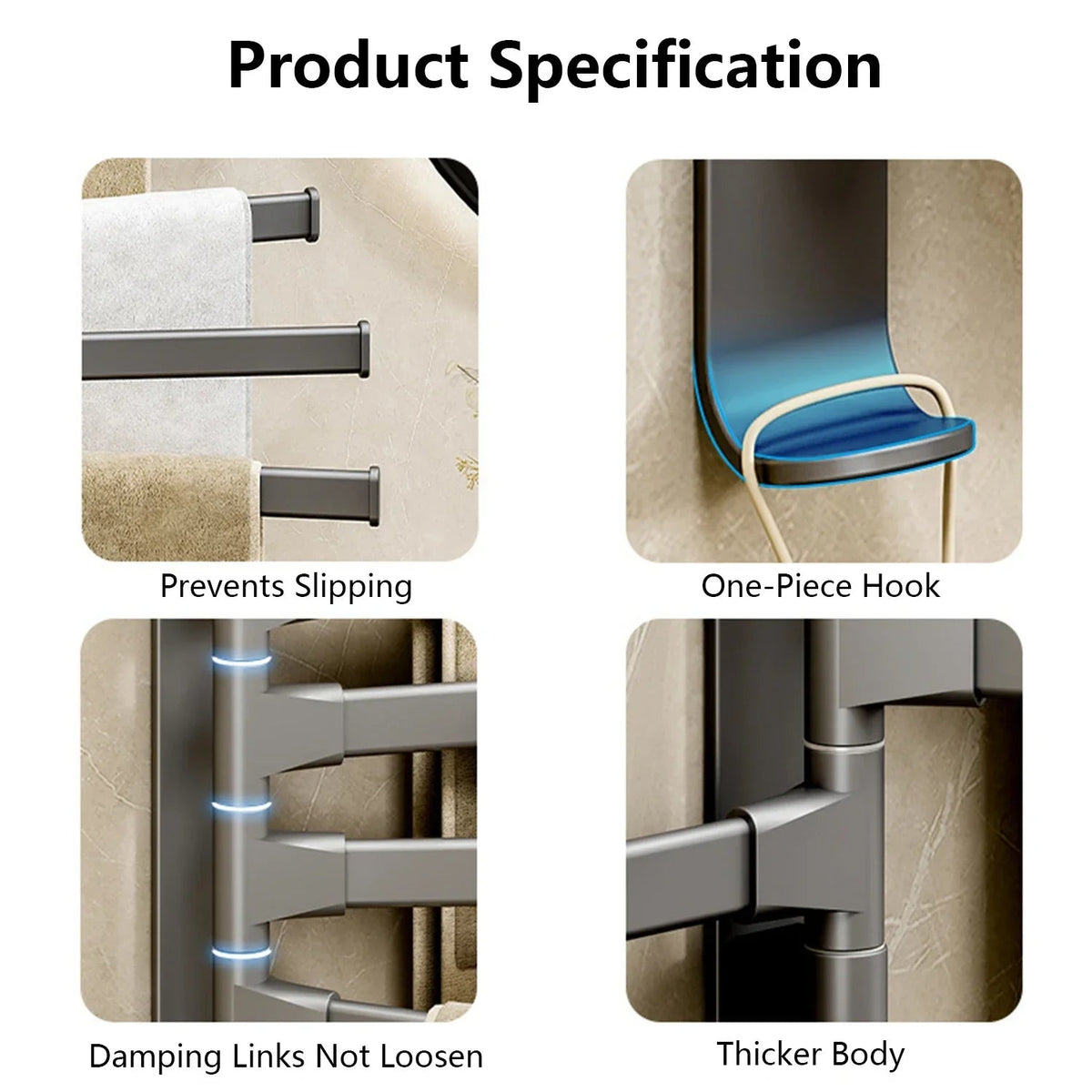 Bathroom Towel Holder Rotatable Towel Rack Space Aluminum 1/2/3/4/5-Bar Towel Holder Kitchen Shelf Kitchen Hanging Shelf Wall Mounted