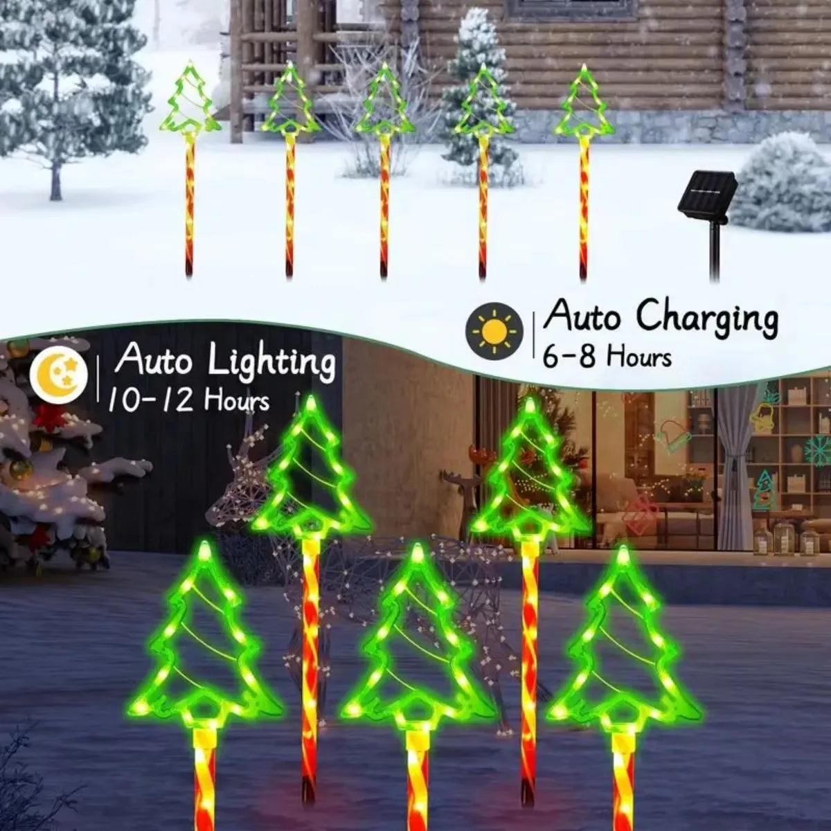 Solavine | Solar Garden Lights Christmas | 5-Piece Set LED Candy Canes | 8 Light Modes | IP65 Waterproof | Decoration for Garden & Path