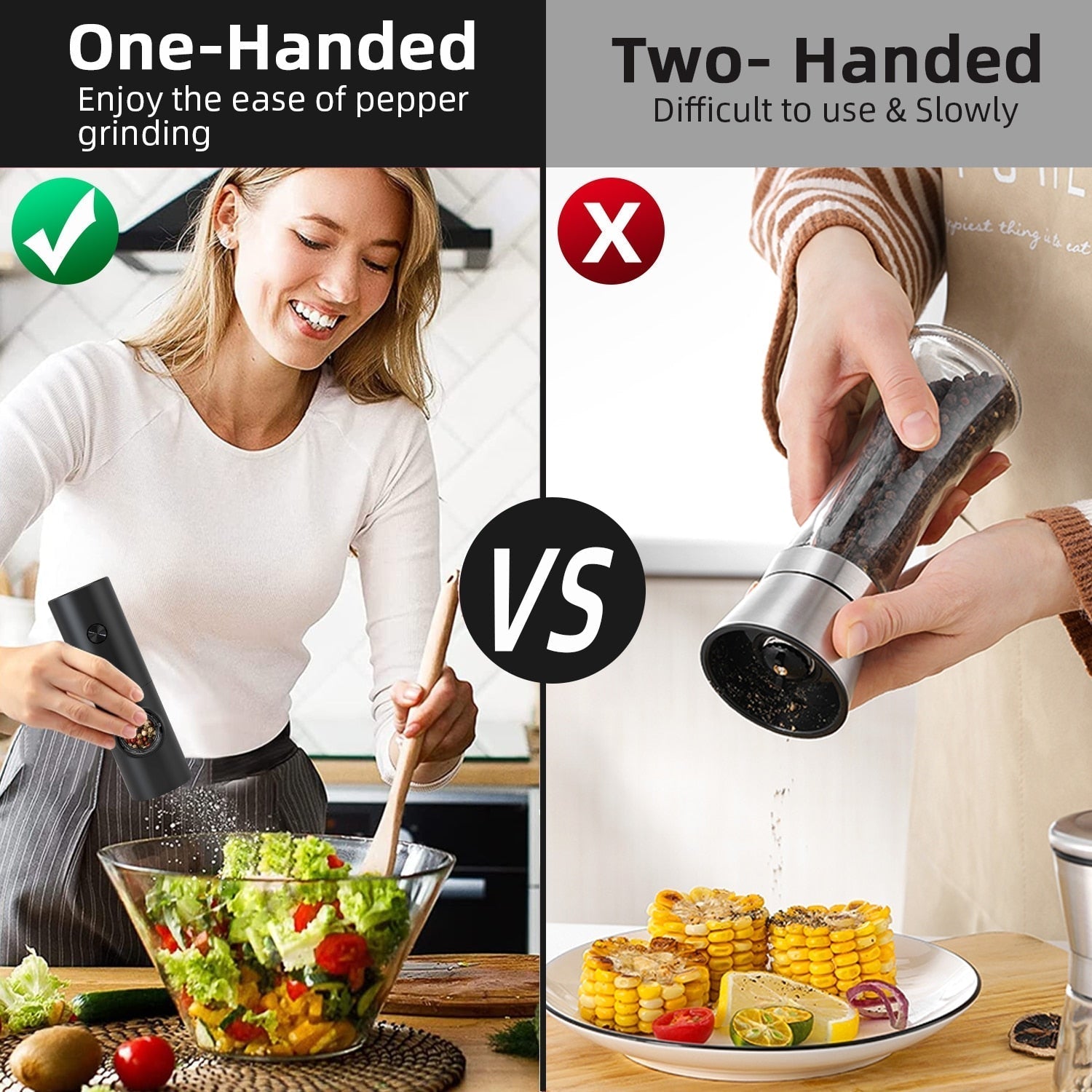 Electric automatic pepper and salt mill with LED light and adjustable grind - Perfect for the kitchen or the restaurant