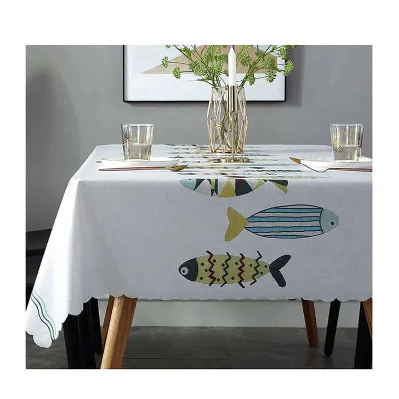 Rectangular Stain-Resistant Tablecloth with Aquatic Design