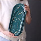 Nordic Ins Ceramic Marble Oval Tray Jewelry Storage Tray Accessories Soap Holder Golden Wave Bathroom Cup Bath Decoration