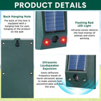 SolarGuardix Ultrasonic Bird Repeller Solar | With LED & Motion Sensor | Waterproof IP58 | 600 m² Coverage