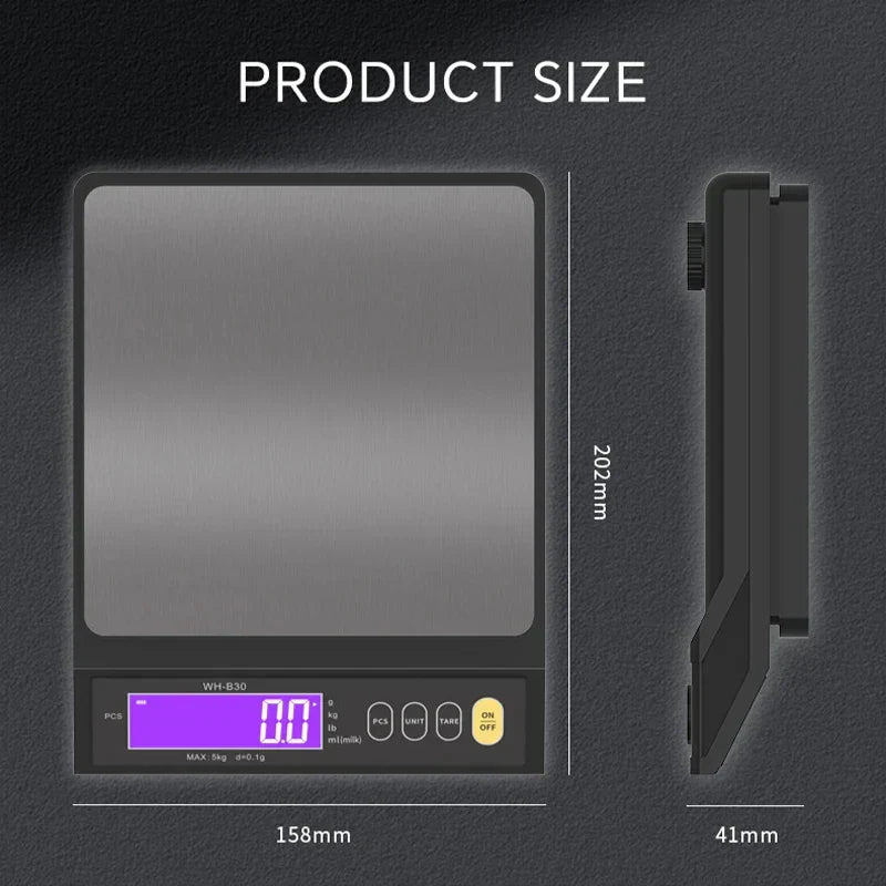 5 kg/0.1 g and 10 kg/1 g digital electronic kitchen scale, LCD display, fully waterproof stainless steel weighing tool for baking