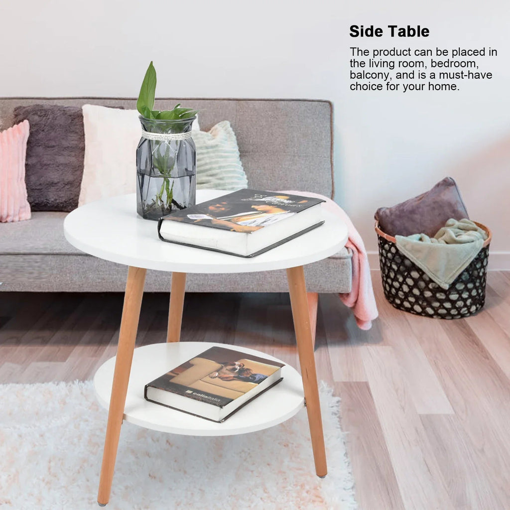 White Side Table with 2 Layers and Storage Space for the Living Room