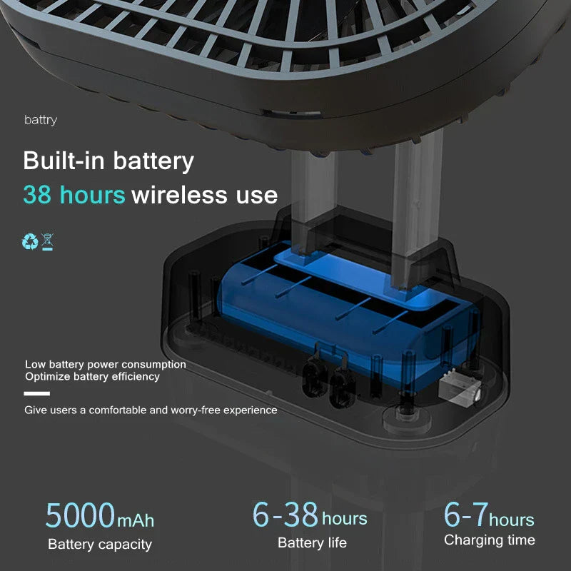 BreezePro Fan | Compact & Cordless | 38 Hours Runtime | Flexible and Quiet